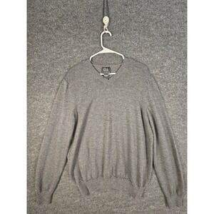 JOS A BANK Traveler V Neck Sweater Mens Large Gray Merino Wool Long Sleeve